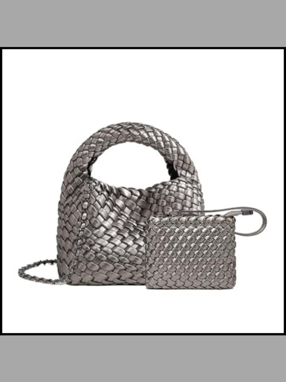 Vegan Leather Woven Mini Bucket Crossbody Tote Bag